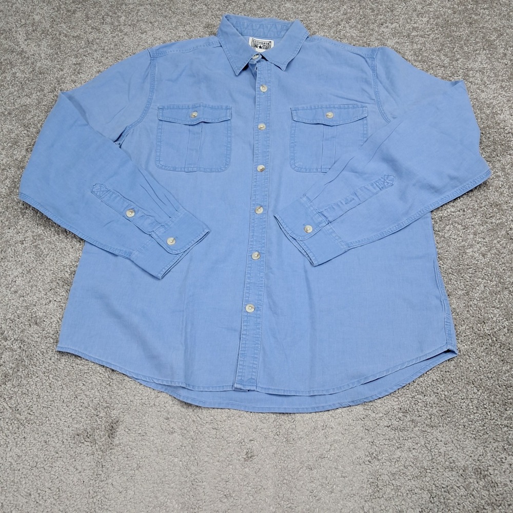 Converse One Star Mens Blue Linen‎ Cotton Blend Long Sleeve Button Down Shirt L